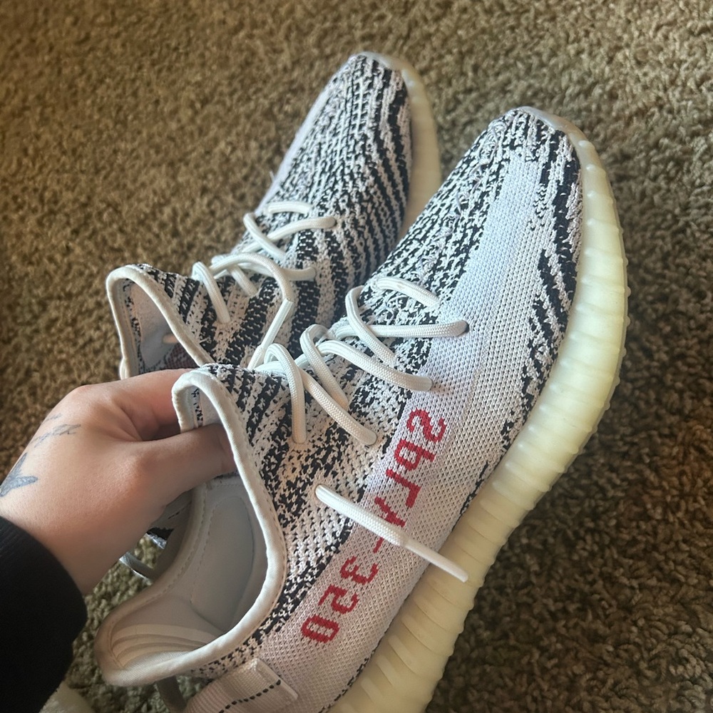Adidas Yeezy Boost 350 V2 in Black, White, and Red, Men’s Size 8.5, W Size 10